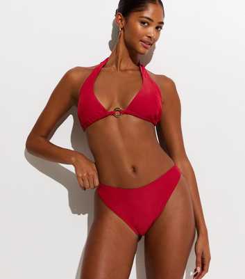Dark Red Plain High Leg Hipster Bikini Bottoms