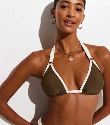 Mid Brown Wide Strap Triangle Bikini Top