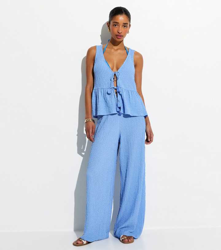 Light Blue Textured Jersey Beach Trouser