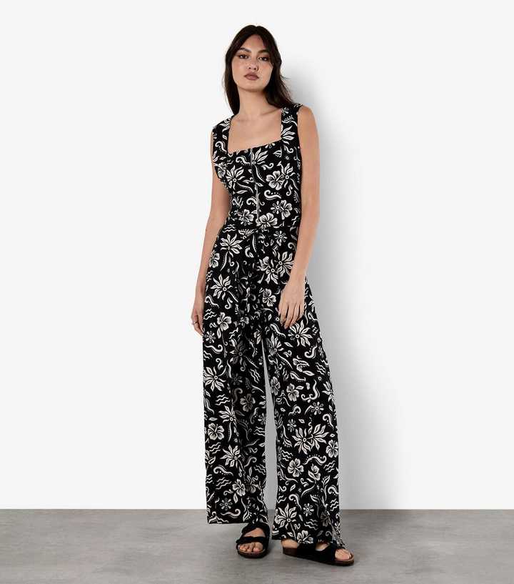 Apricot Black Tropical Print Trousers