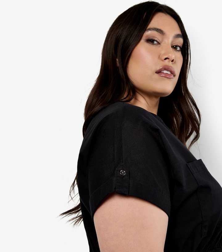 Apricot Curves Black Zip Front Utility Dress | New Look