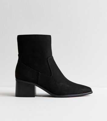 Black Faux Suede Block Heel Ankle Boots