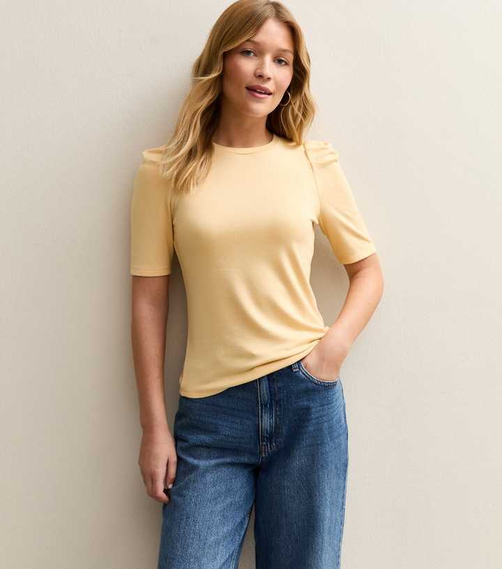 Light Yellow Soft Touch Puff Sleeve T-Shirt