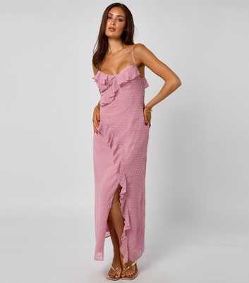 Urban Bliss Pink Textured Ruffle Trim Maxi Dress