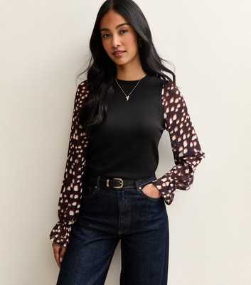 Black Chiffon Sleeve Jersey Top