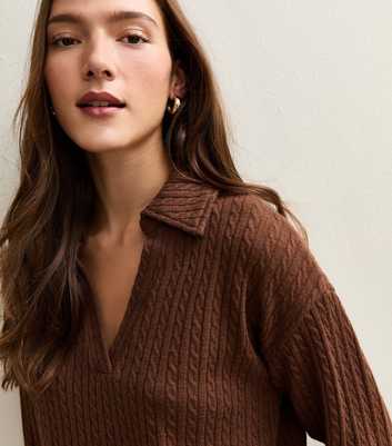 Camel Soft Touch Cable Knit Polo Top
