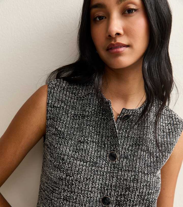 Black Soft Touch Ribbed Knit Boxy Waistcoat