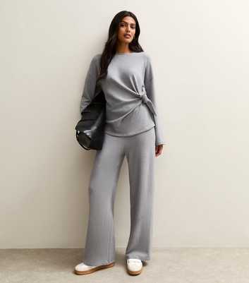 Grey Soft Touch Wide Leg Trousers