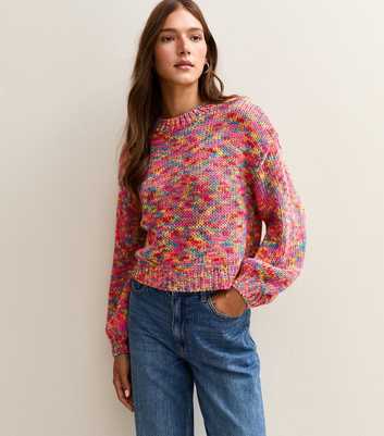 Sunshine Soul Bright Pink Multicoloured Balloon Sleeve Jumper
