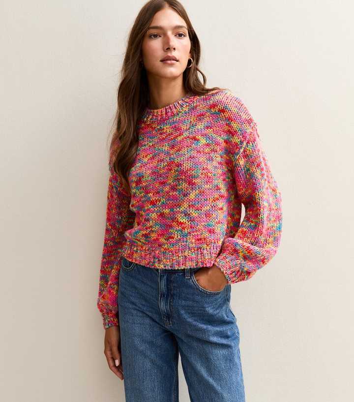 Sunshine Soul Bright Pink Multicoloured Balloon Sleeve Jumper