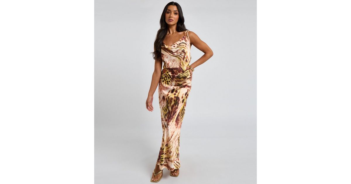 knee length dresses for ladies Curve Abstract Print Cowl Neck Maxi Dress – Fashion//SZN main image 1