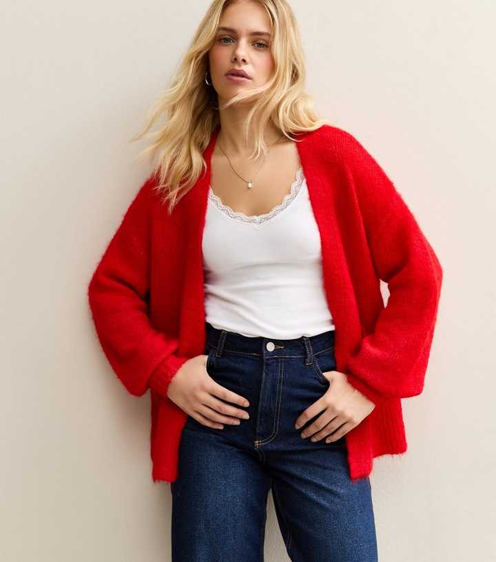 Sunshine Soul Petite Bright Red Open Front Cardigan