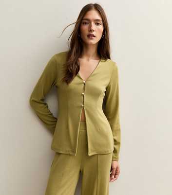 Dark Khaki Soft Touch Front Seam Wide Leg Trousers