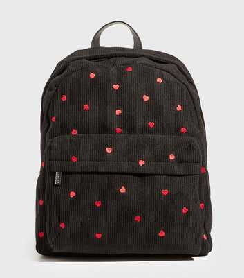Skinnydip Black Heart Embroidered Corduroy Backpack