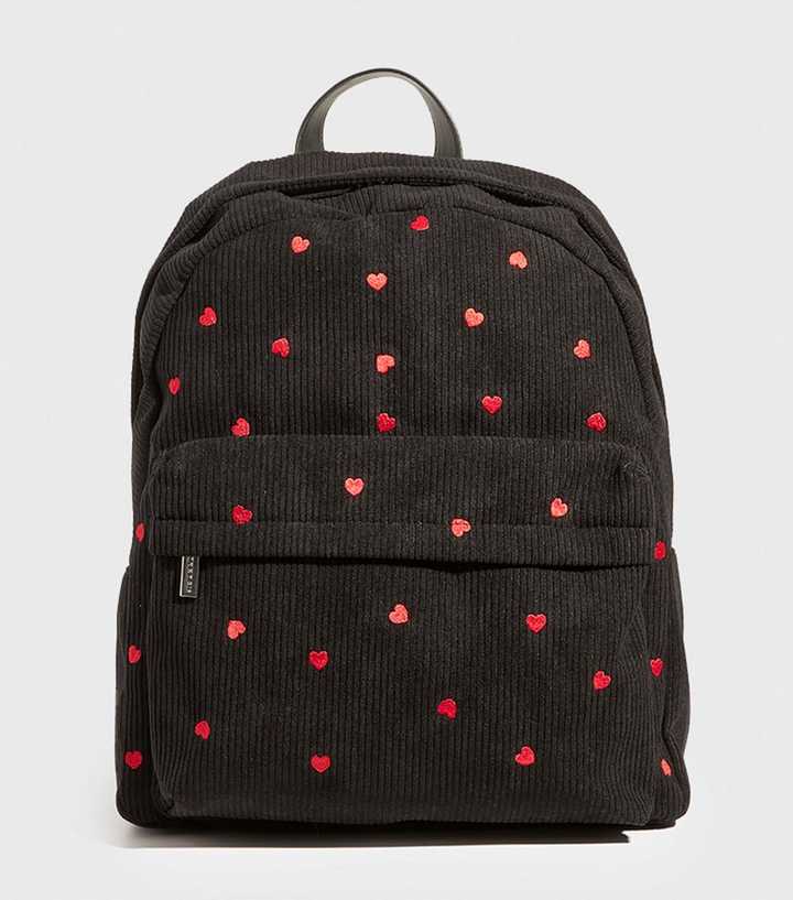 Skinnydip Black Heart Embroidered Corduroy Backpack