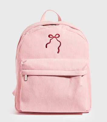 Skinnydip Pink Bow Embroidered Corduroy Backpack