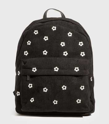 Skinnydip Black Floral Embroidered Corduroy Backpack