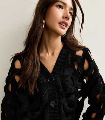Gini London Black Hollow Chunky Knit Cardigan