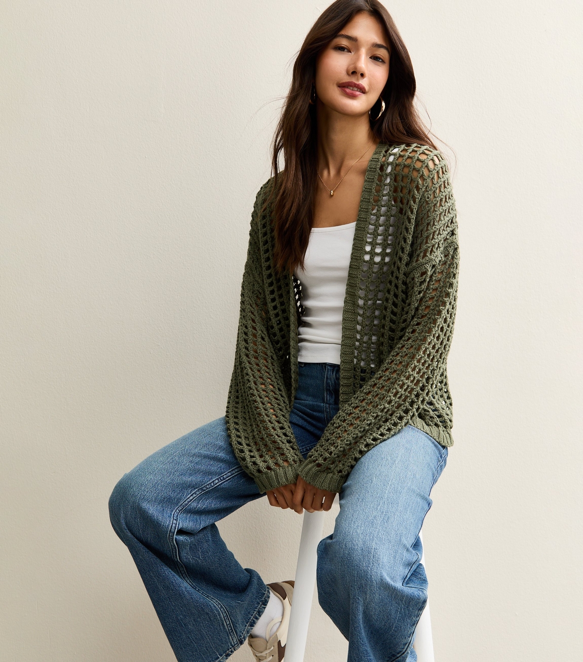 Gini London Women's Green Open Knit Cardigan New Look Medium