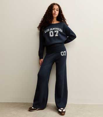 Girls Navy Knitted '07' Flared Trousers