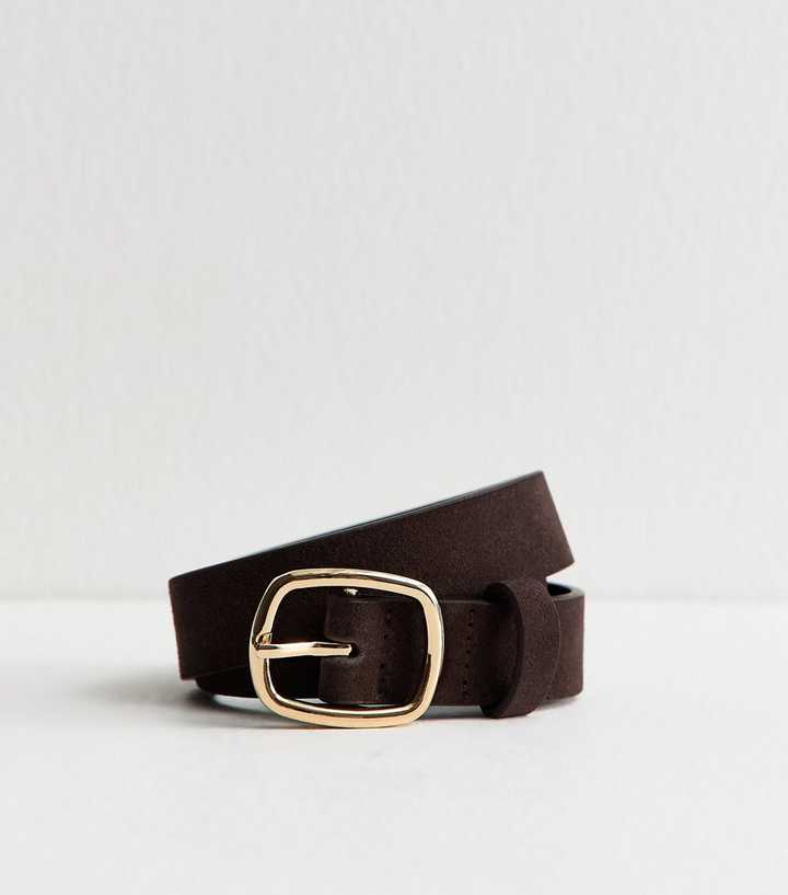 Dark Brown Real Suede Rectangle Buckle Belt