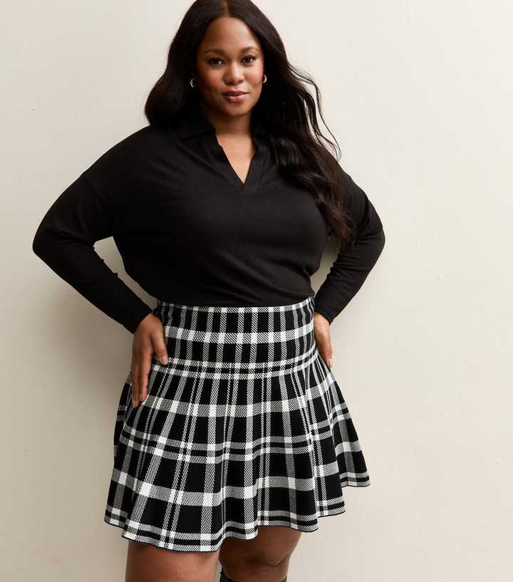 Curves Black Checked Flippy Mini Skirt