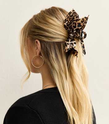 Brown Leopard Print Bow Appliqued Hair Clip