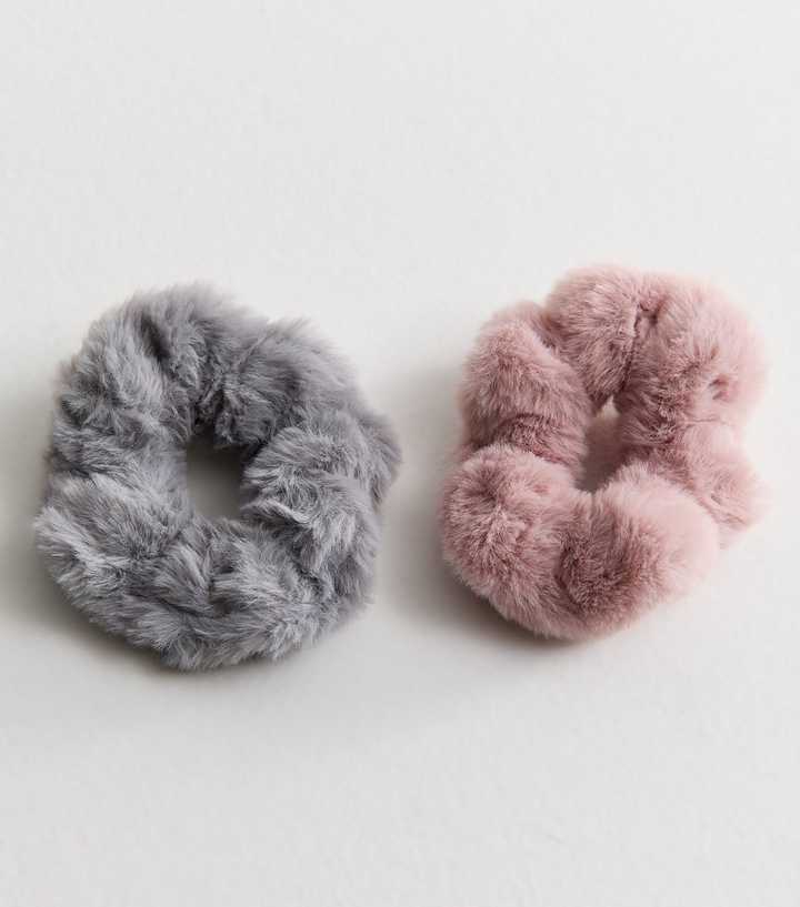 Pack Of 2 Pink Faux Fur Scrunchie
