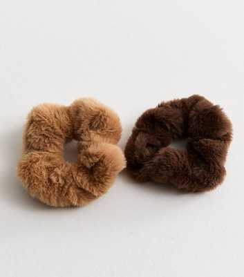 Pack Of 2 Brown Faux Fur Scrunchie