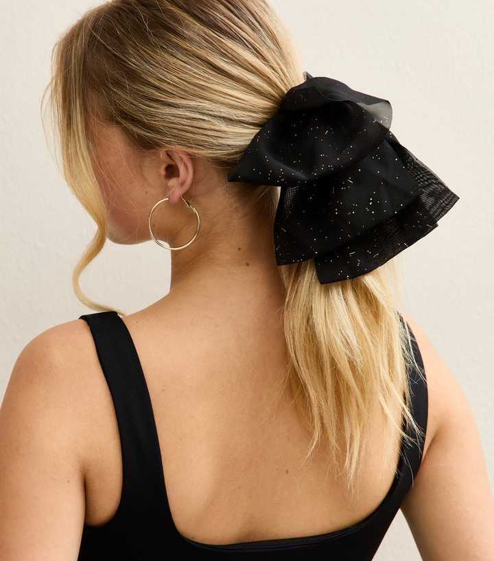 Black Glitter Bow Hair Clip