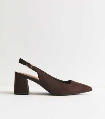 Wide Fit Dark Brown Faux Suede Block Heel Slingback Pumps