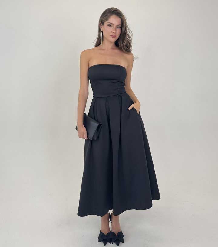 AX Paris Navy Strapless Midi Dress