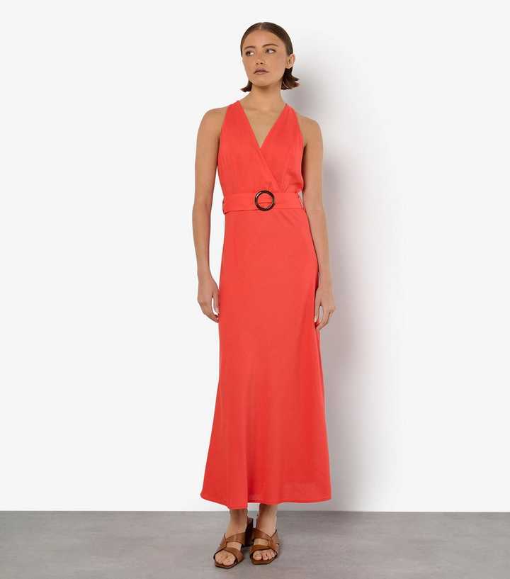 Apricot Coral V-Neck Maxi Dress
