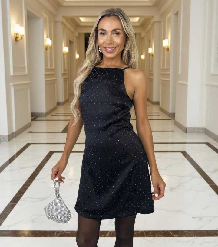 AX Paris Black Diamante Racer Slip Mini Dress | New Look