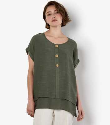 Apricot Khaki Layered Hem Top
