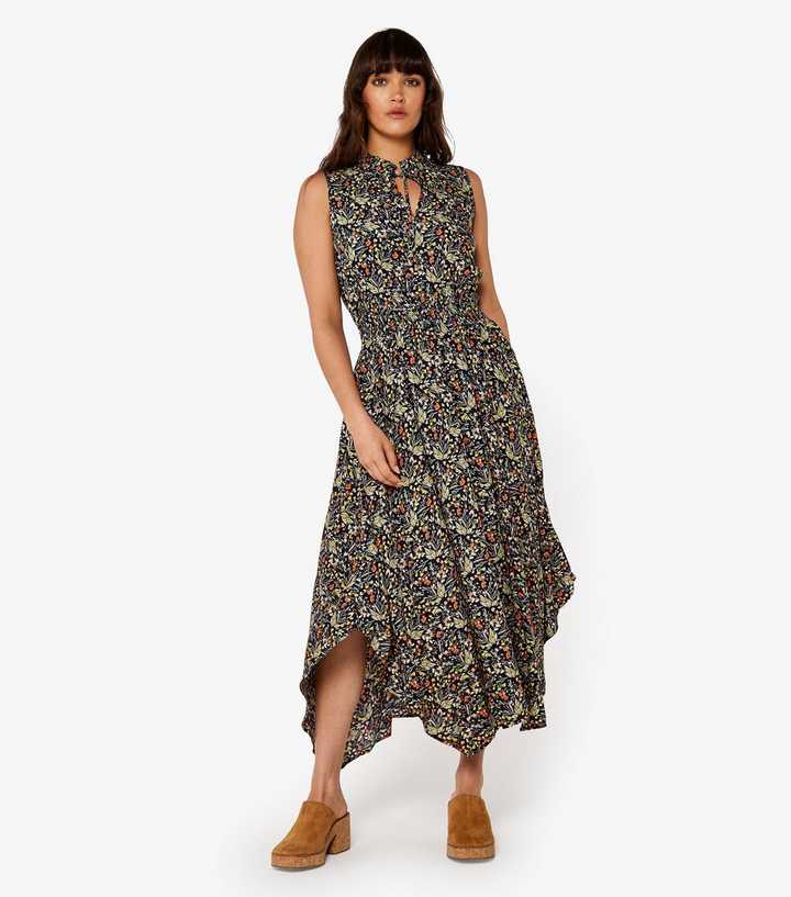 Apricot Orange Leaf Print Asymmetric Midi Dress | New Look Apricot Orange Leaf Print Asymmetric Midi Dress | New Look
