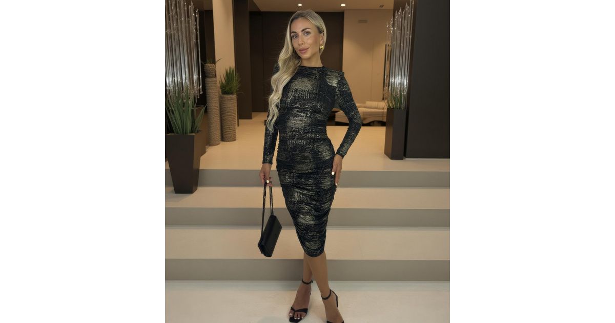 AX Paris Black Abstract Print Bodycon Midi Dress | New Look