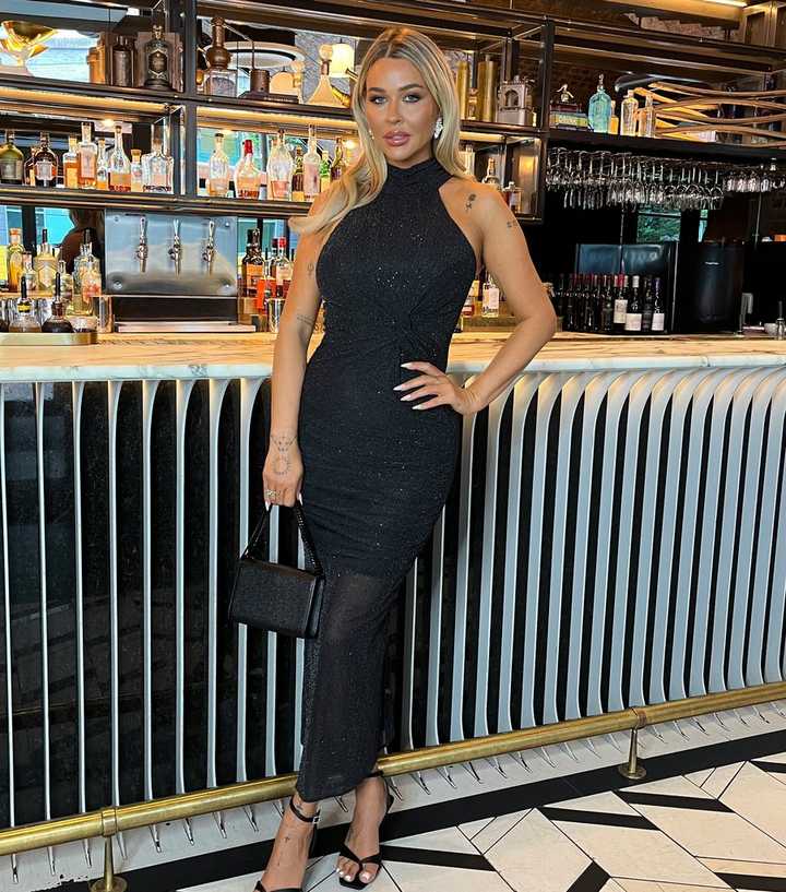 AX Paris Black Diamante Halter Neck Knot Detail Midi Dress