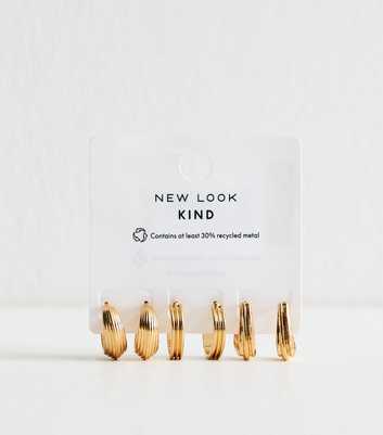 Pack Of 3 Gold Tone Chunky Ribbed Hoop Earrings