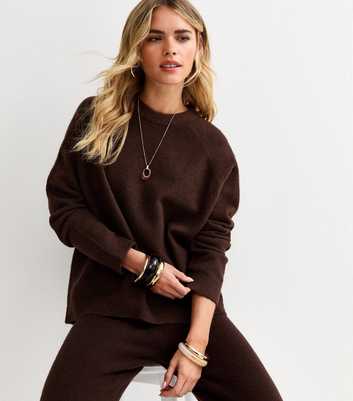 Petite Dark Brown Raglan Oversized Knit Jumper