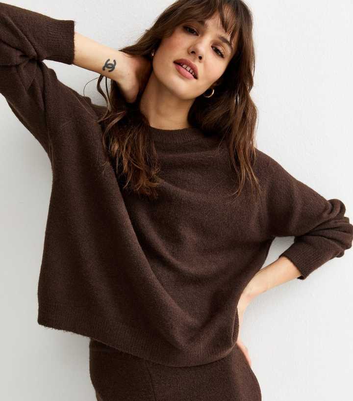 Tall Dark Brown Raglan Sleeve Oversized Jumper