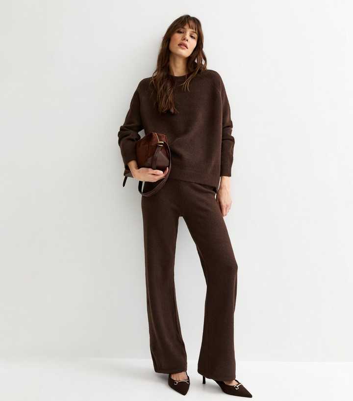 Tall Dark Brown Midweight Knitted Trousers