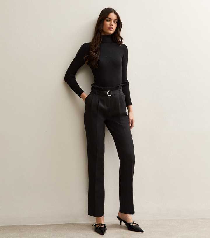 Black Belted Paperbag Waist Trousers