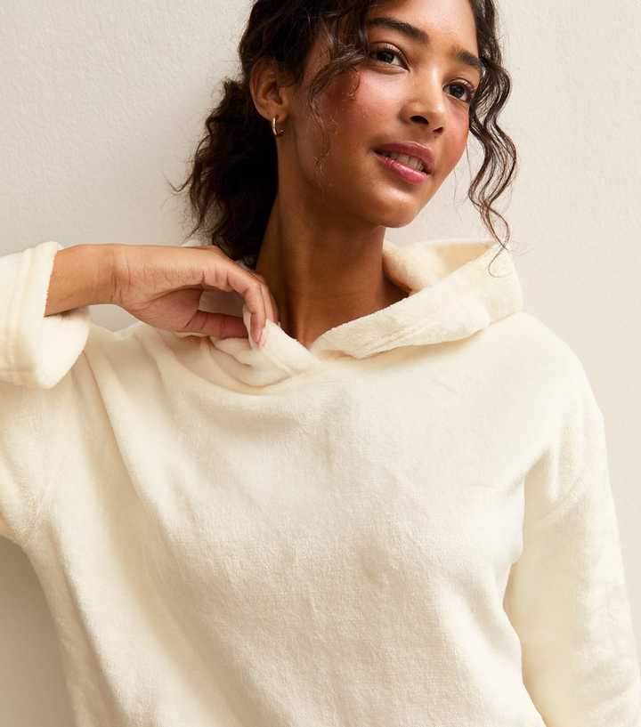 Off White Fluffy Relaxed Hoodie