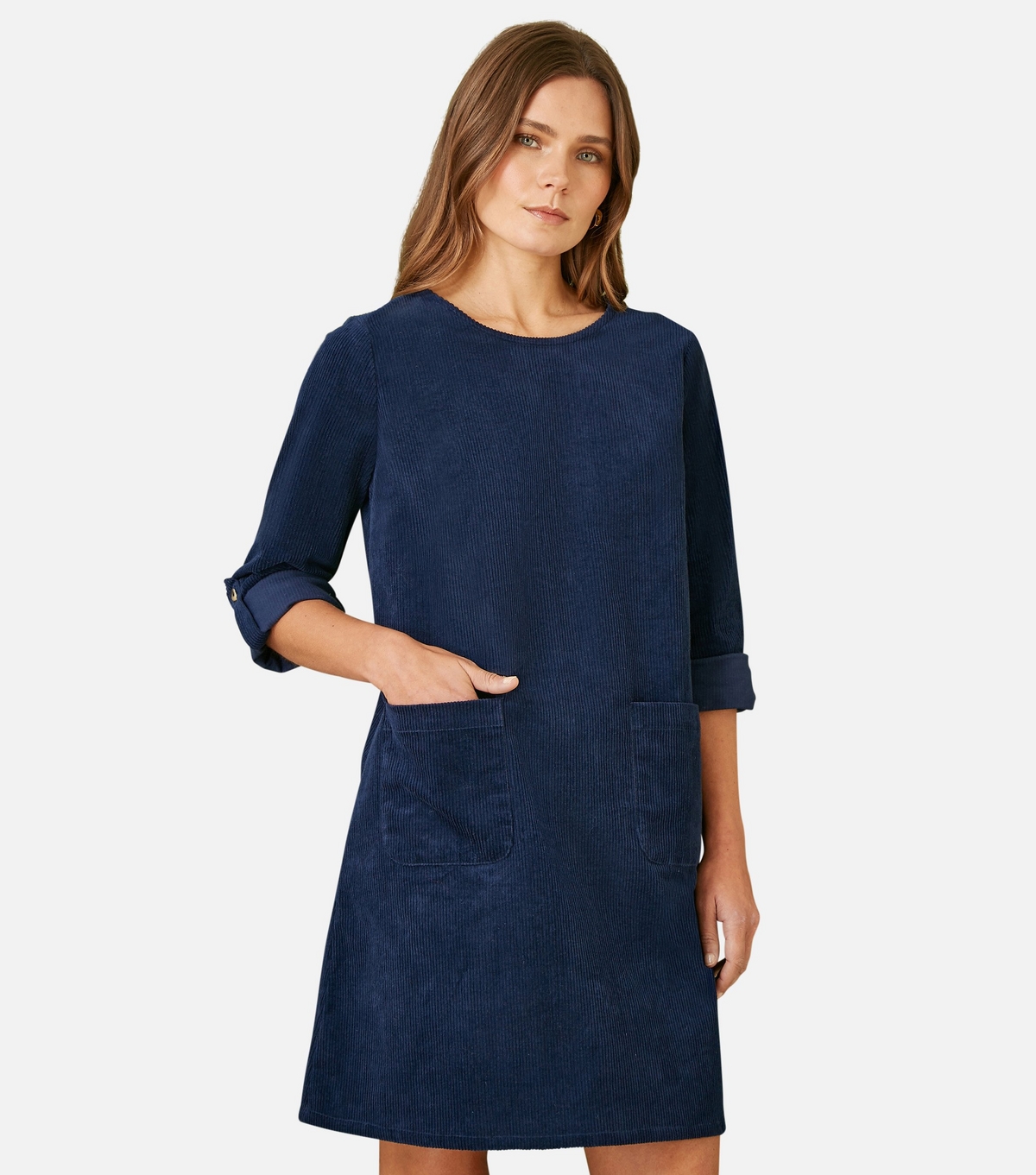 Yumi Women's Navy Corduroy A-Line Mini Dress New Look Uk Size 10