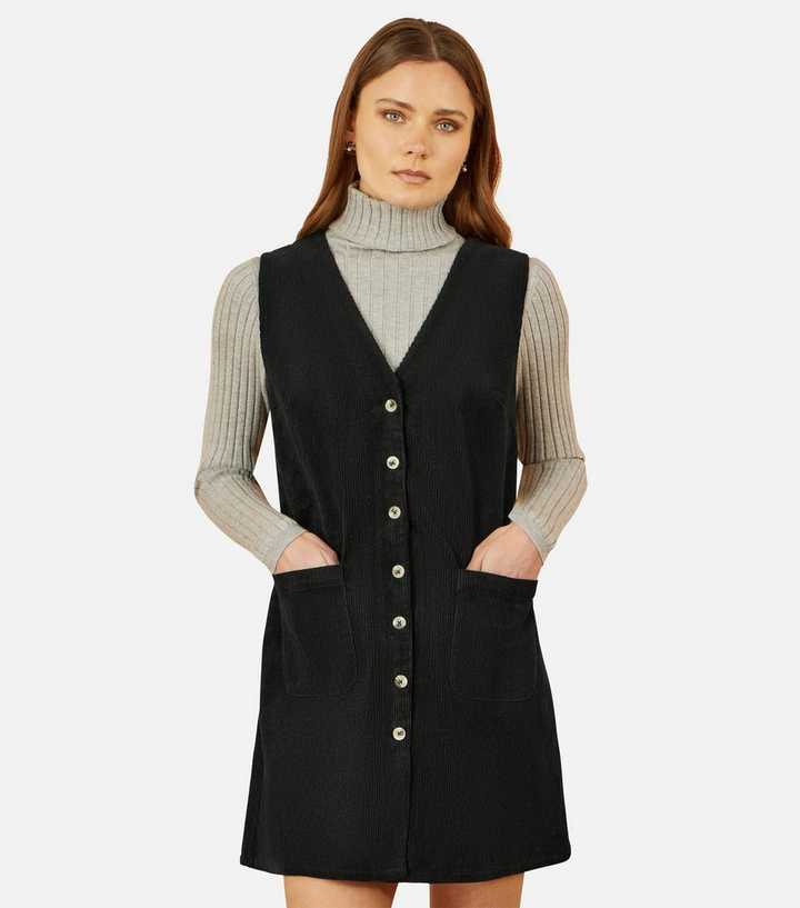 Yumi Black Corduroy V-Neck Mini Dress