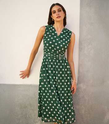 Yumi Green Polka Dot Mesh Midi Dress