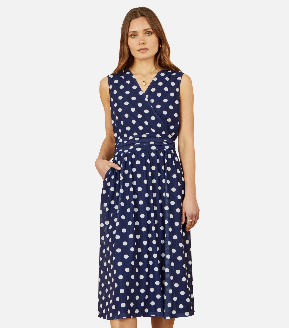 Yumi Women's Navy Polka Dot Belted Midi Dress New Look Uk Size 20