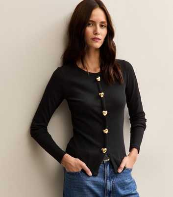 Black Heart Button Long Sleeve Top
