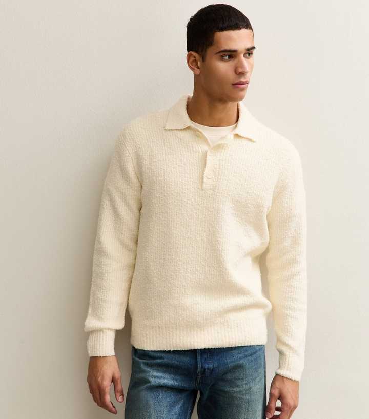 Only & Sons Cream Regular Fluffy Knit Polo Shirt